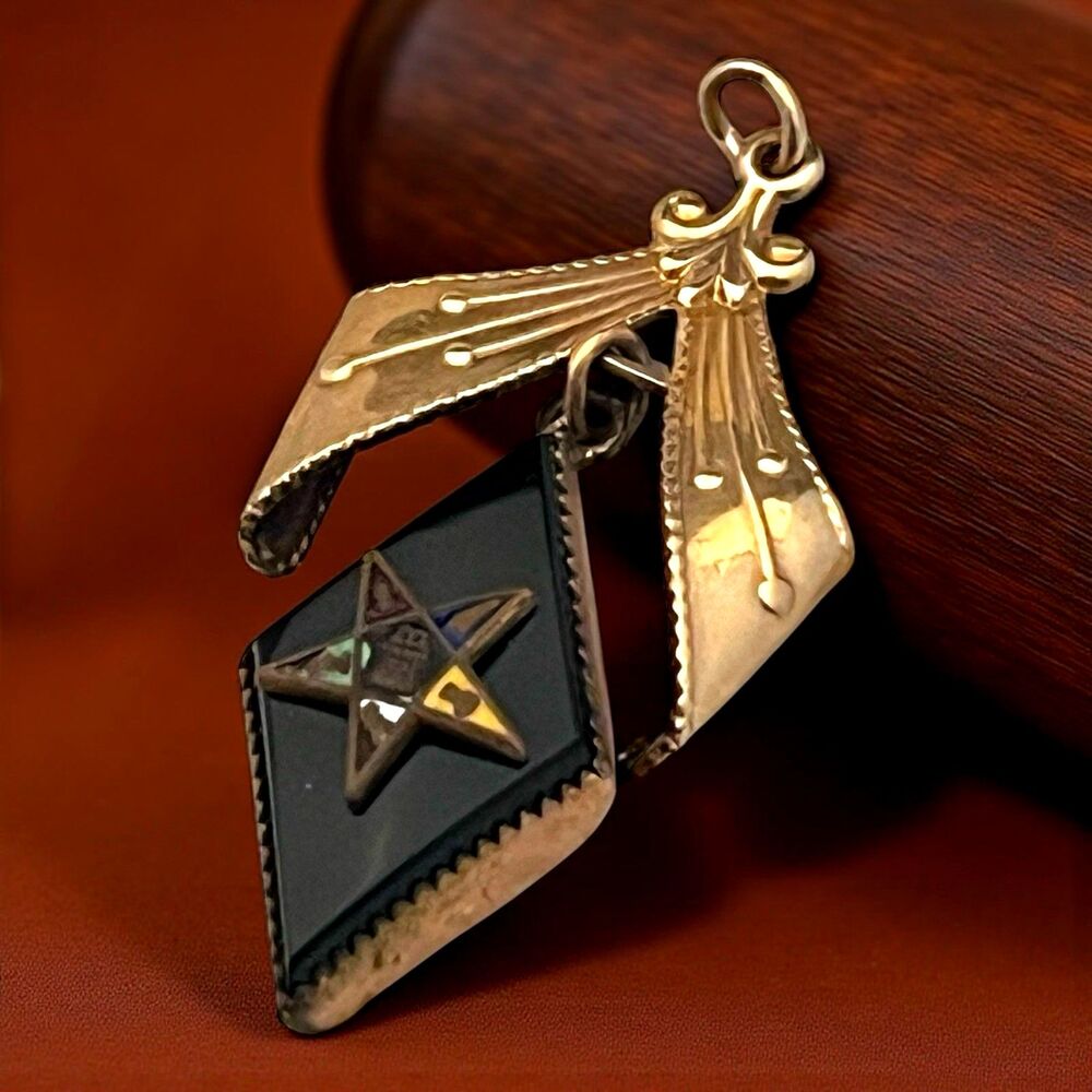 Vintage 1930s Masonic Eastern Star Black Onyx Pendant Gold Filled - 7S